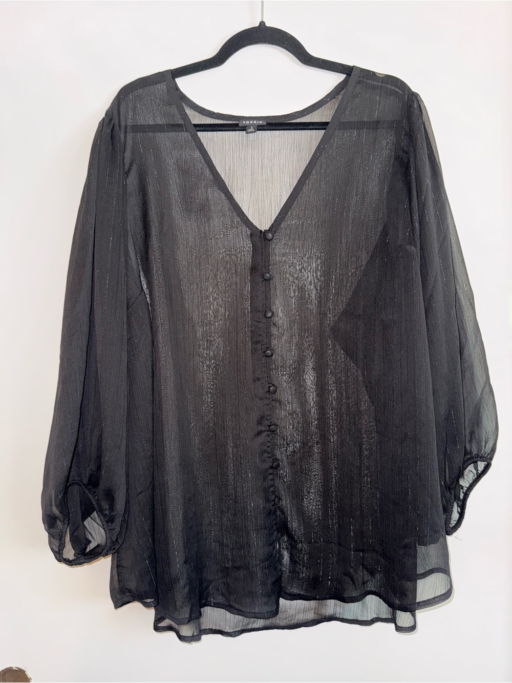 torrid Sheer Black V-Neck Button Blouse